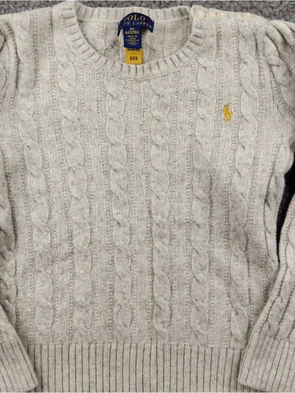 Polo by Ralph Lauren Light Gray Cable Knit Crewneck Sweater with Yellow Pony